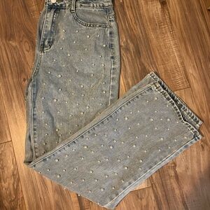 Women's Light Blue Embellished Jeans